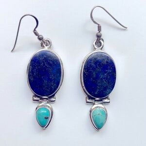 lapis lazuli, turquoise, & sterling silver earrings 💎